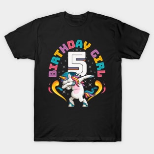 Dabbing Unicorn Birthday Girl 5 Years Old T-Shirt